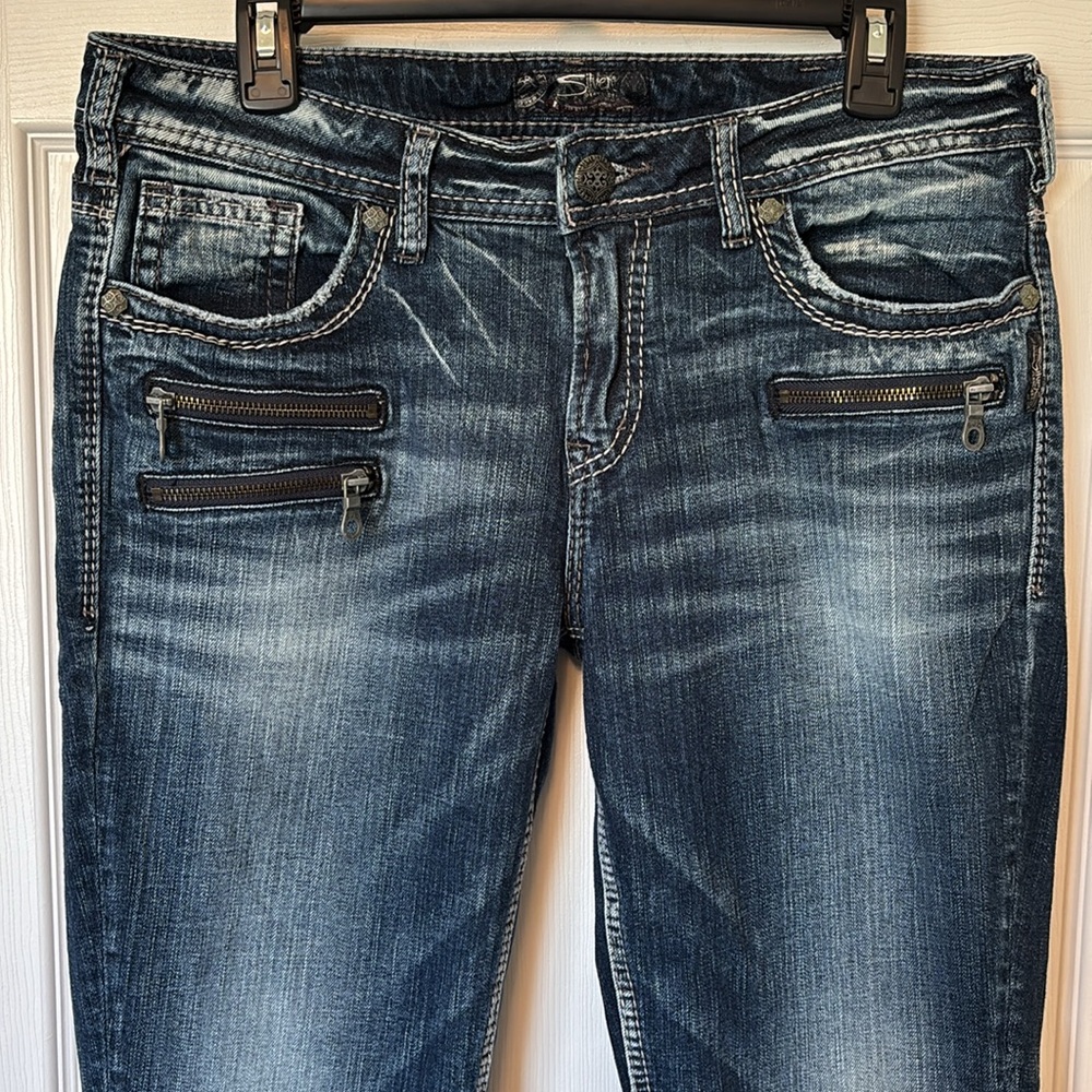 Silver Aiko High Pencil Skinny Jeans with Zipper Accents Size 32x31 Faded Wash